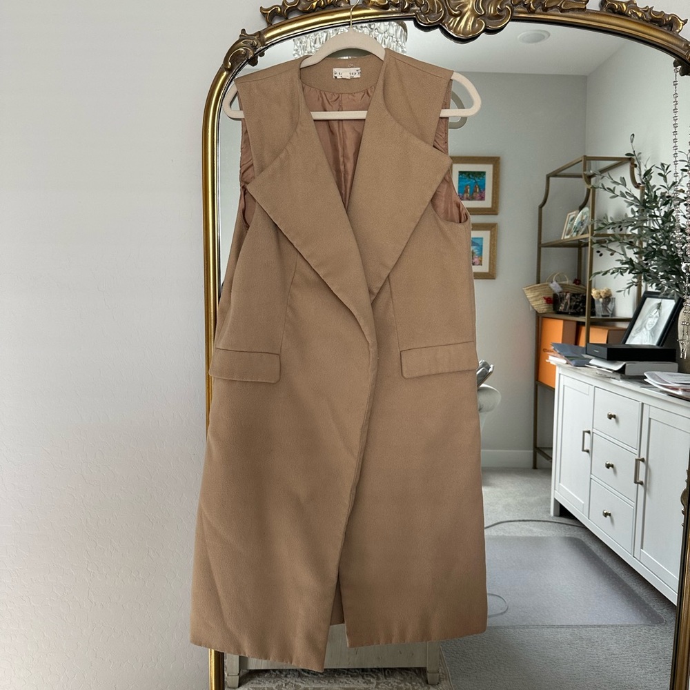 Tea n Cup Tan Sleeveless Midi Length Vest